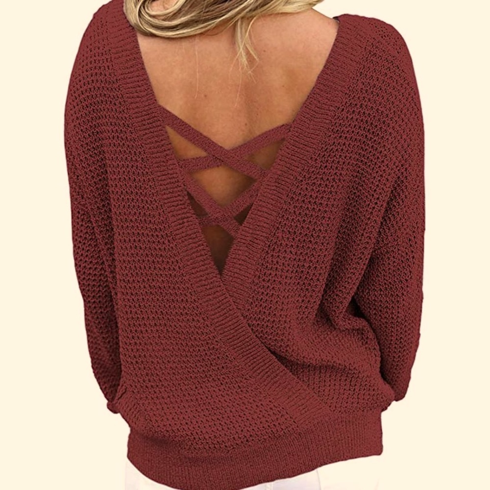 Red Open back cross sweater